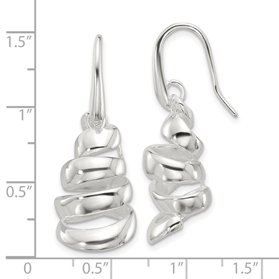Sterling Silver Polished Silver-plated Spiral Dangle Shepherd Hook Earrings