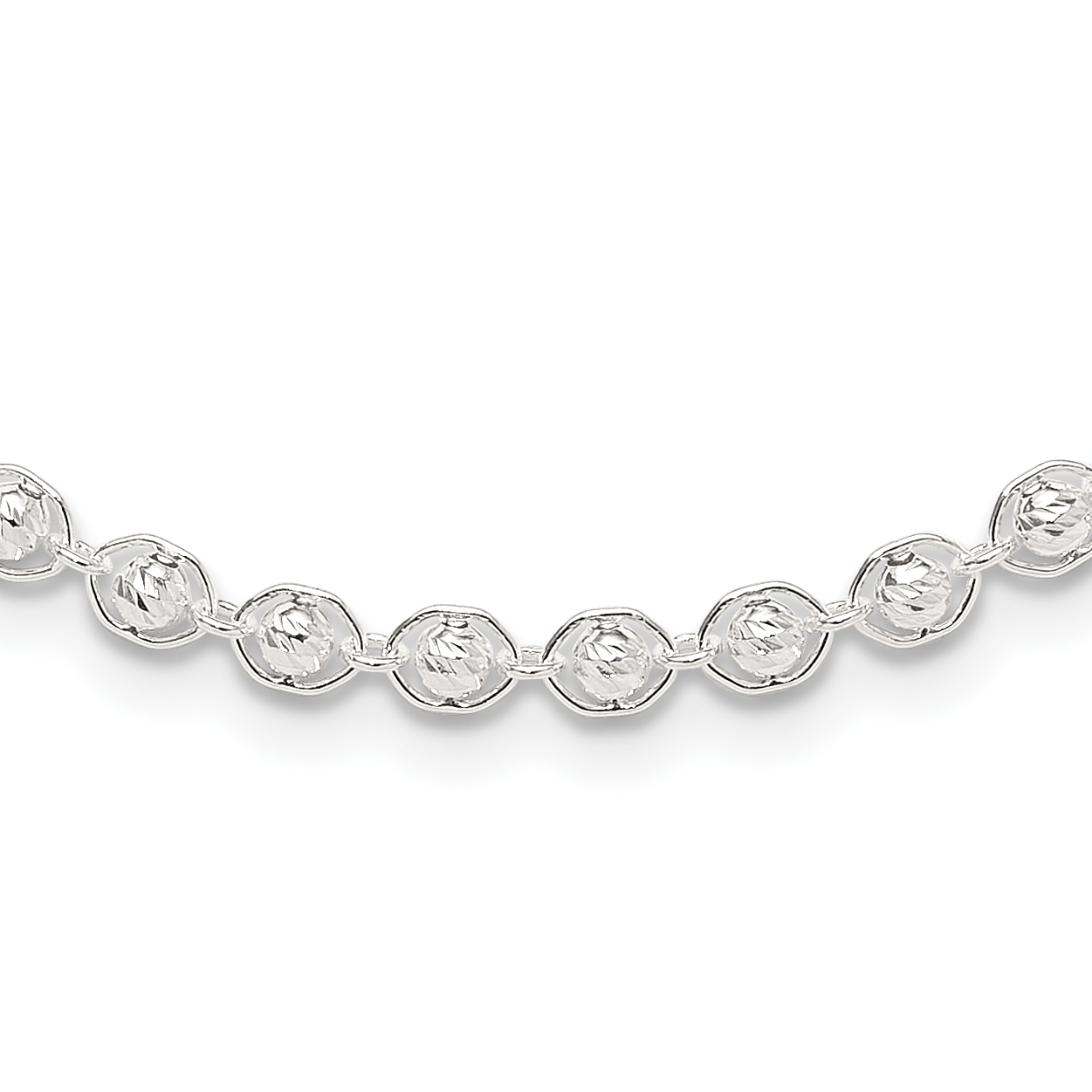 Sterling Silver Polished and Diamond Cut Beaded Necklace (QG6527-18)
