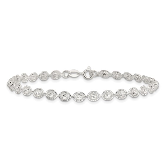 Sterling Silver Polished and Diamond Cut Beaded Bracelet