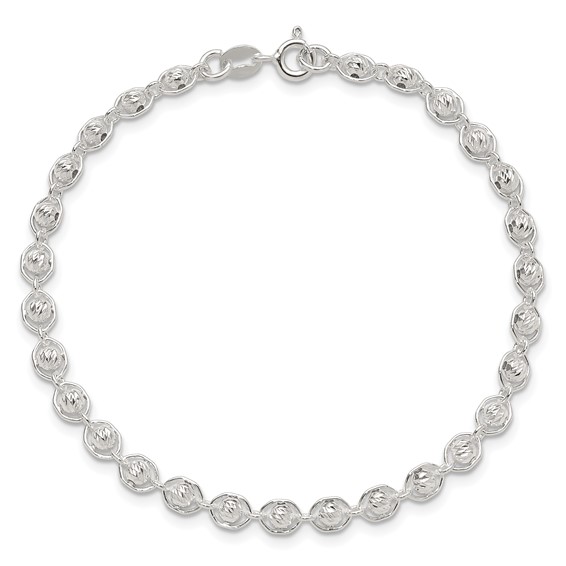 Sterling Silver Polished and Diamond Cut Beaded Bracelet