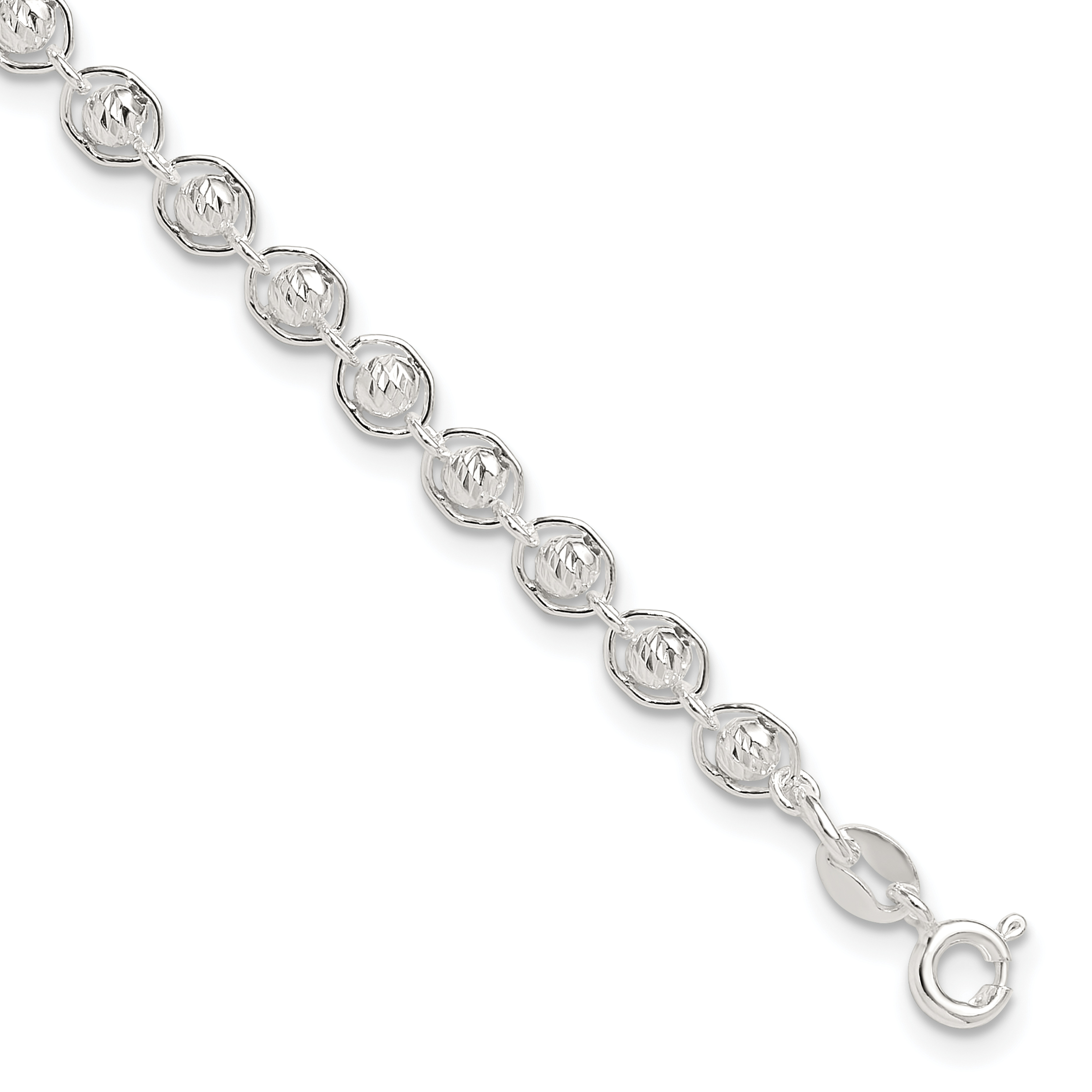 Sterling Silver Polished and Diamond Cut Beaded Bracelet (QG6527-7.5)