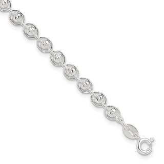 Sterling Silver Polished and Diamond Cut Beaded Bracelet