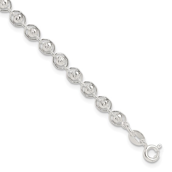 Sterling Silver Polished and Diamond Cut Beaded Bracelet
