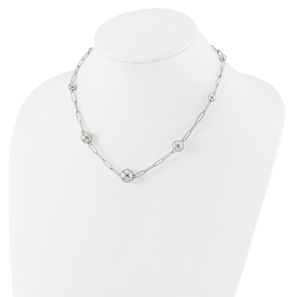 Sterling Silver Polished and Textured Beaded Link Toggle Necklace (QG6528-18)