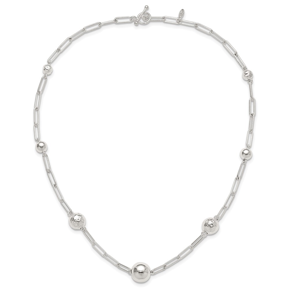 Sterling Silver Polished and Textured Beaded Link Toggle Necklace (QG6528-18)