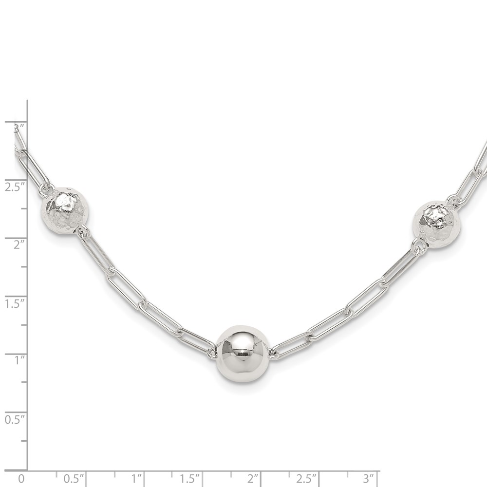 Sterling Silver Polished and Textured Beaded Link Toggle Necklace (QG6528-18)