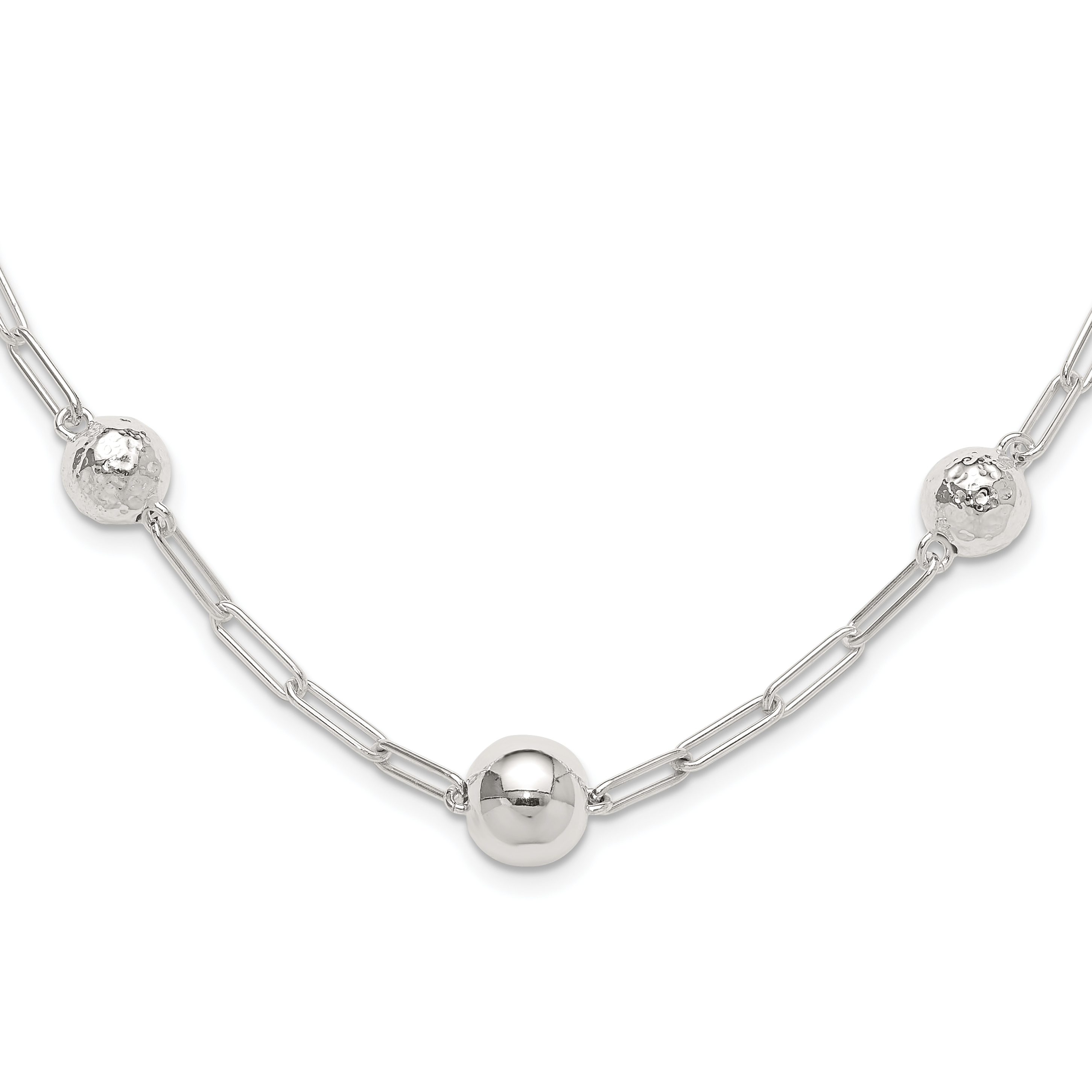Sterling Silver Polished and Textured Beaded Link Toggle Necklace (QG6528-18)