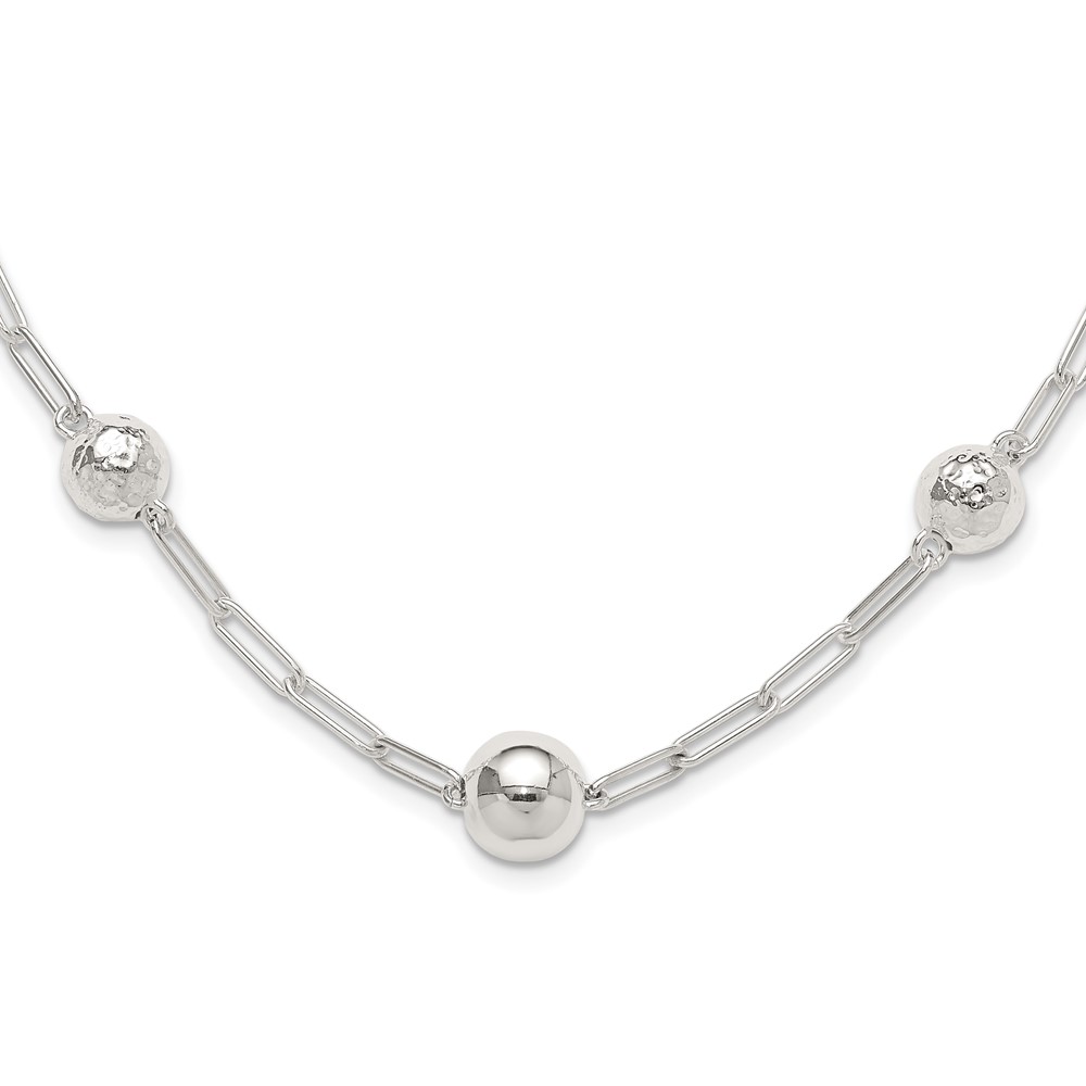 Sterling Silver Polished and Textured Beaded Link Toggle Necklace (QG6528-18)
