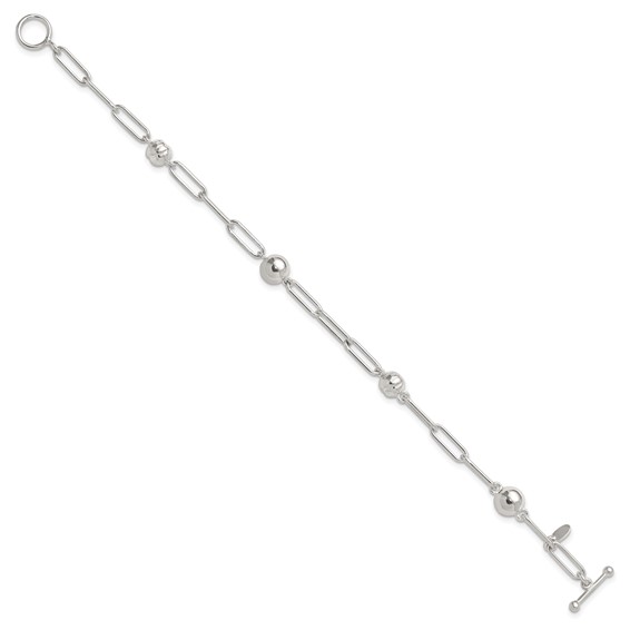 Sterling Silver Polished and Textured Beaded Link Toggle Bracelet