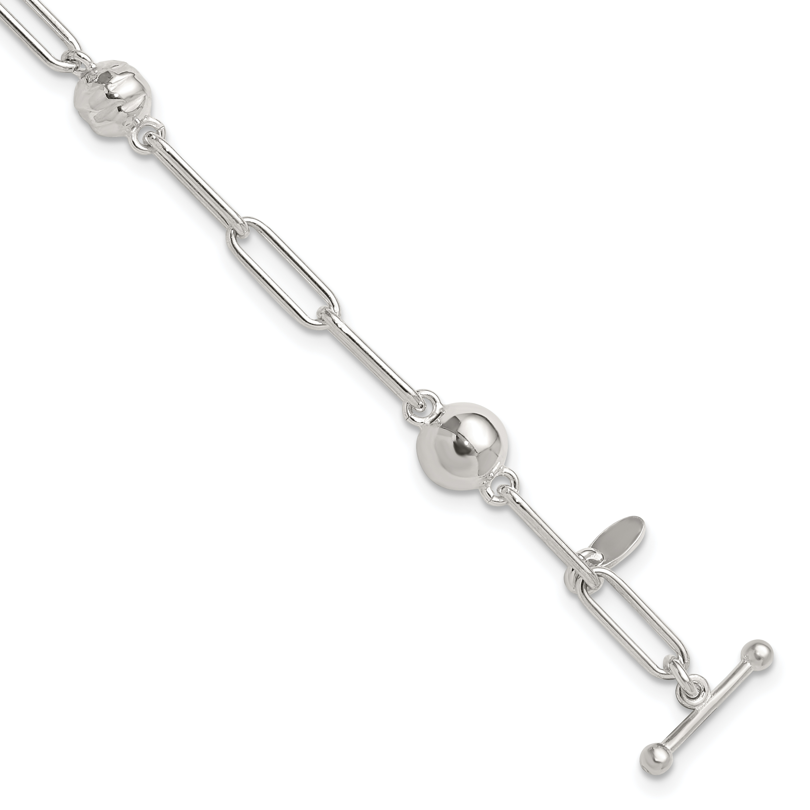 Sterling Silver Polished and Textured Beaded Link Toggle Bracelet (QG6528-7.5)