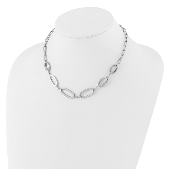 Sterling Silver Rhodium-plated Fancy Ovals w/2in ext. Necklace