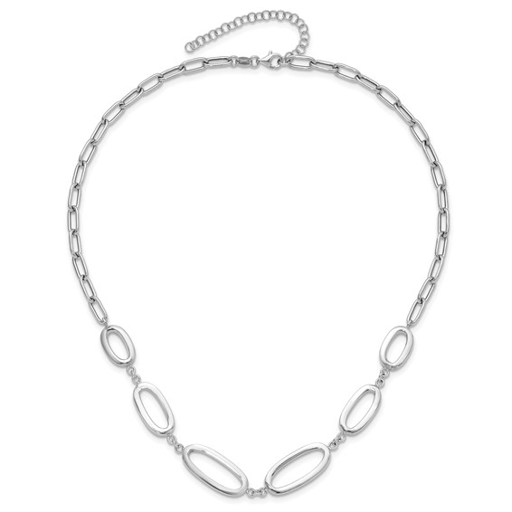 Sterling Silver Rhodium-plated Fancy Ovals w/2in ext. Necklace