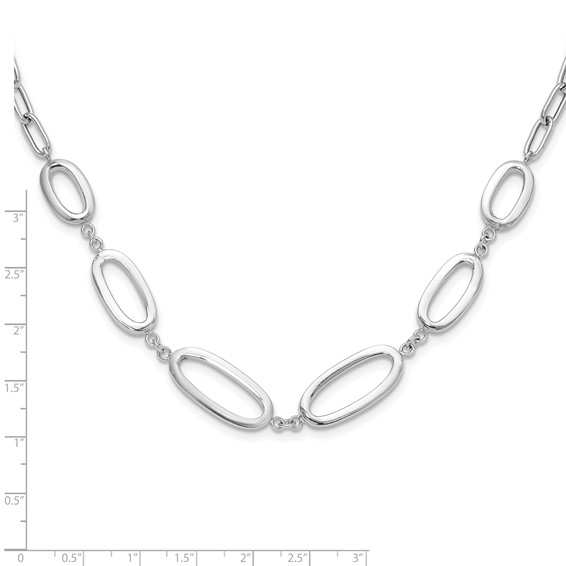 Sterling Silver Rhodium-plated Fancy Ovals w/2in ext. Necklace