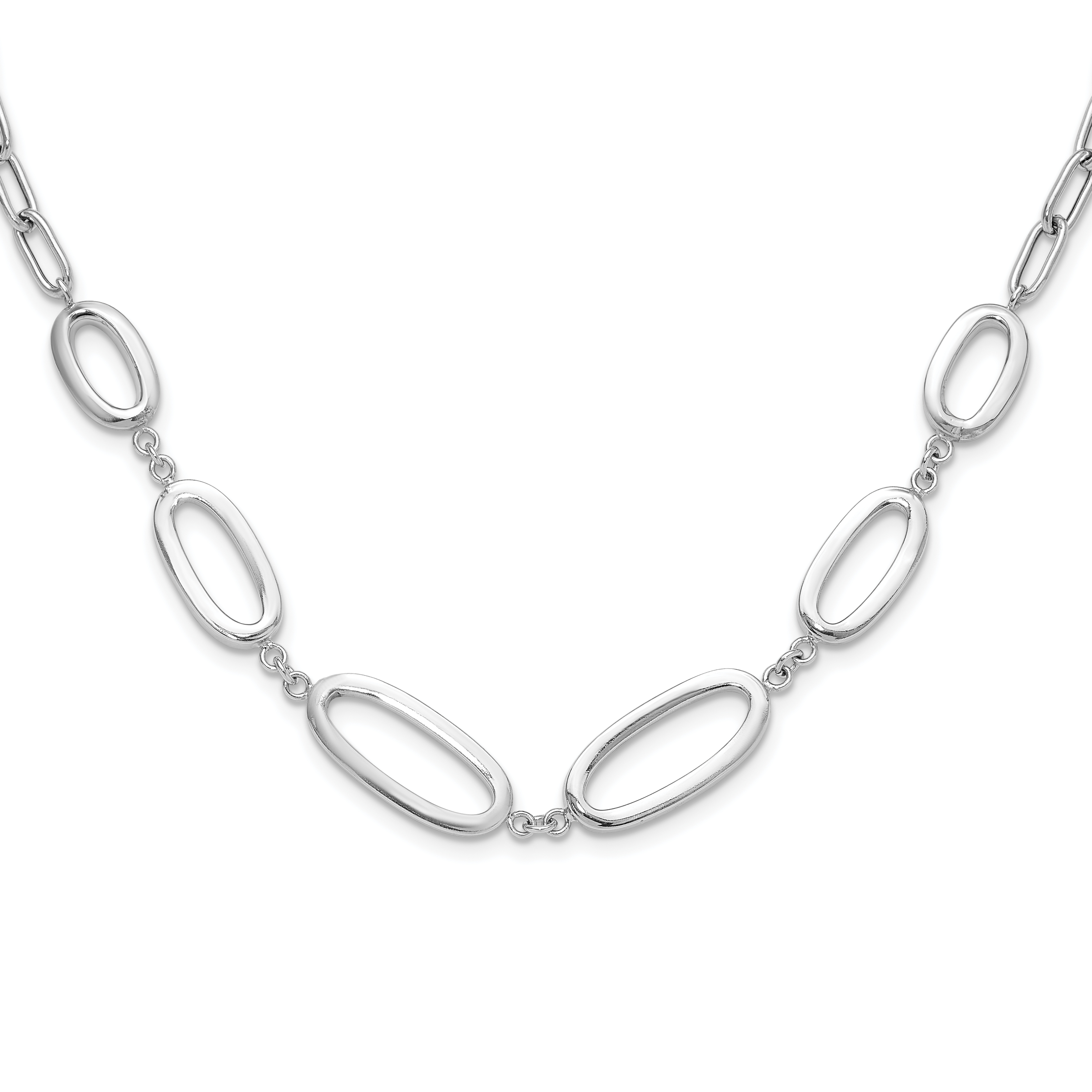 Sterling Silver Rhodium-plated Fancy Ovals w/2in ext. Necklace (QG6529-17)