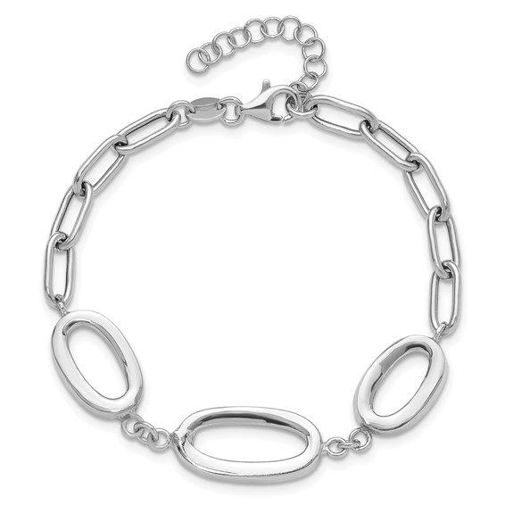 Sterling Silver Rhodium-plated Fancy Ovals 6.5in w/1in ext. Bracelet