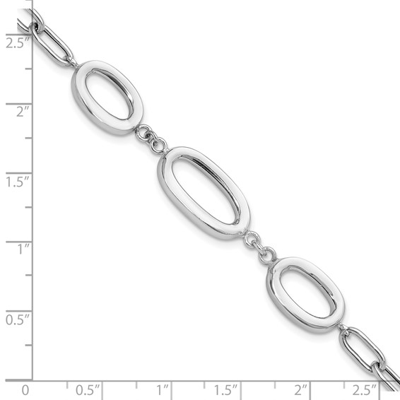 Sterling Silver Rhodium-plated Fancy Ovals 6.5in w/1in ext. Bracelet