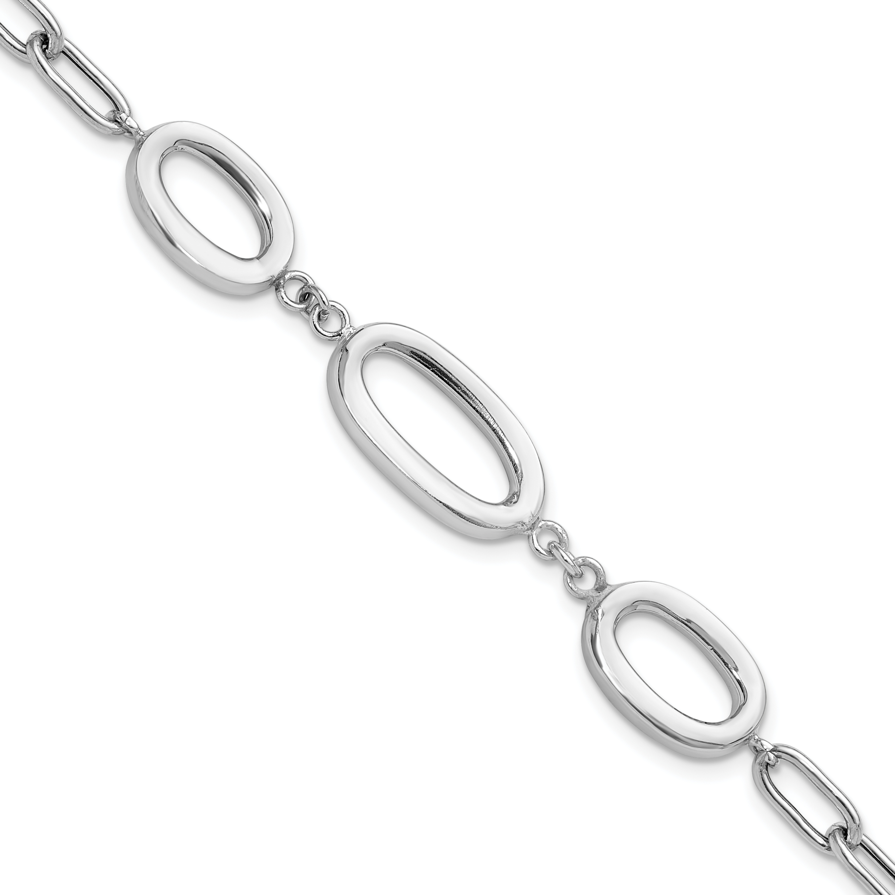 Sterling Silver Rhodium-plated Fancy Ovals 6.5in w/1in ext. Bracelet (QG6529-6.5)
