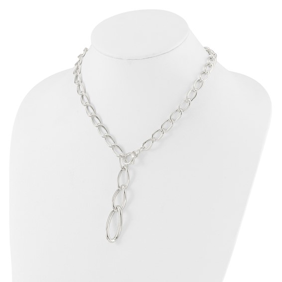 Sterling Silver Polished and Hollow Fancy Link Drop Necklace