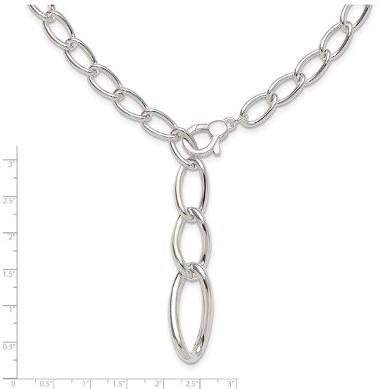 Sterling Silver Polished and Hollow Fancy Link Drop Necklace