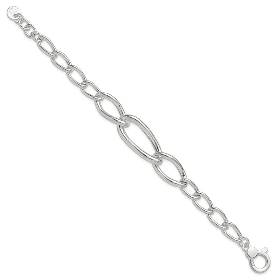 Sterling Silver Polished and Hollow Fancy Link w/.25 in ext Bracelet