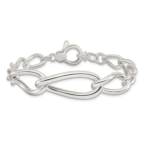 Sterling Silver Polished and Hollow Fancy Link w/.25 in ext Bracelet