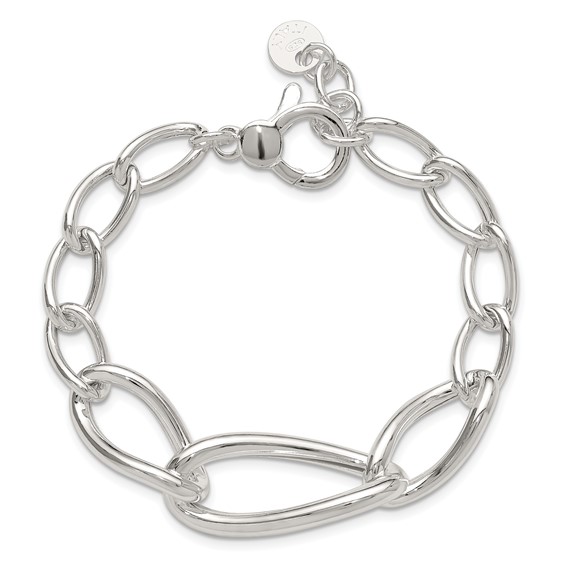 Sterling Silver Polished and Hollow Fancy Link w/.25 in ext Bracelet