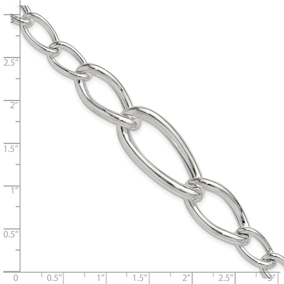 Sterling Silver Polished and Hollow Fancy Link w/.25 in ext Bracelet