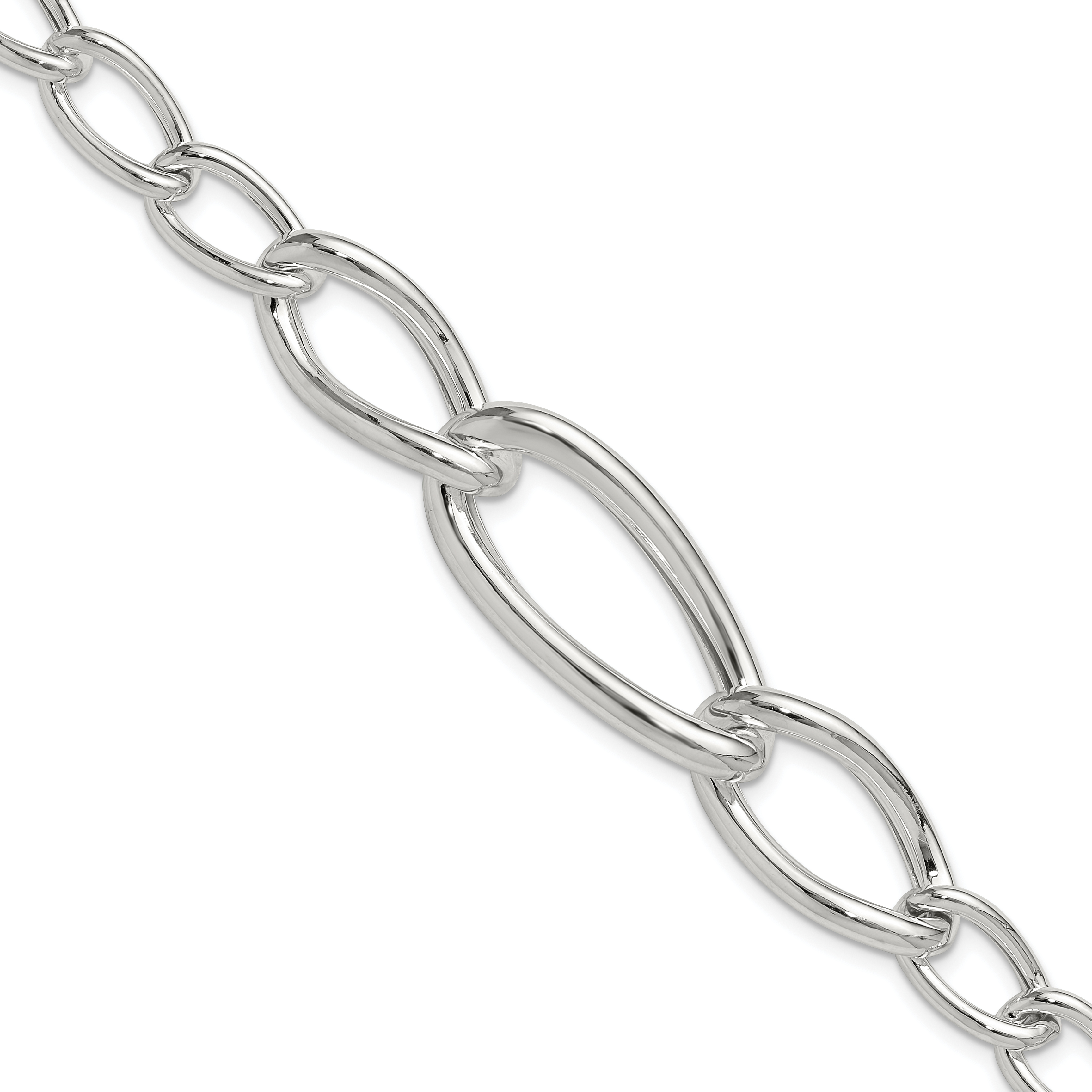 Sterling Silver Polished and Hollow Fancy Link w/.25 in ext Bracelet (QG6530-7.5)