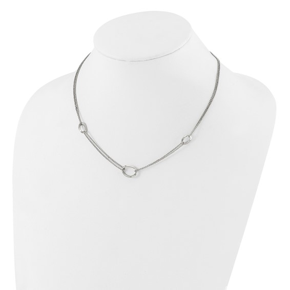 Sterling Silver Rh-plated 18in w/2in ext Fancy 2-Strand Ovals Necklace