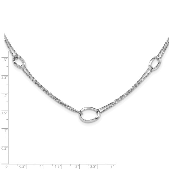 Sterling Silver Rh-plated 18in w/2in ext Fancy 2-Strand Ovals Necklace