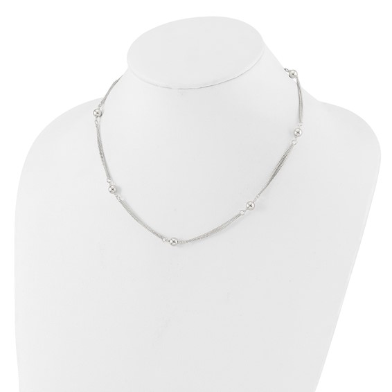 Sterling Silver Polished Multi-strand Beaded 18in Necklace