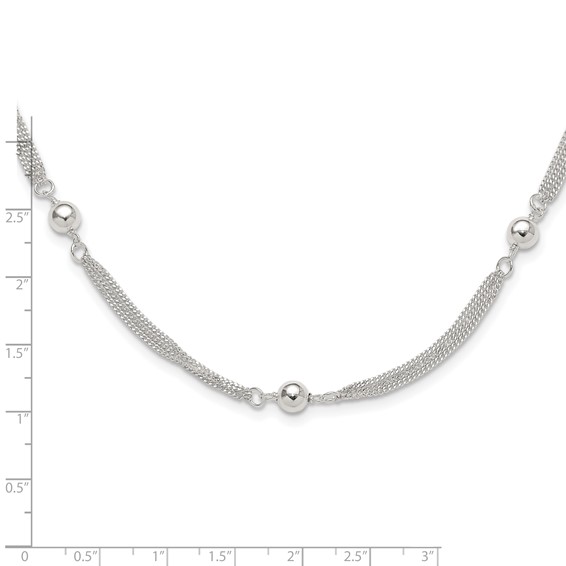 Sterling Silver Polished Multi-strand Beaded 18in Necklace