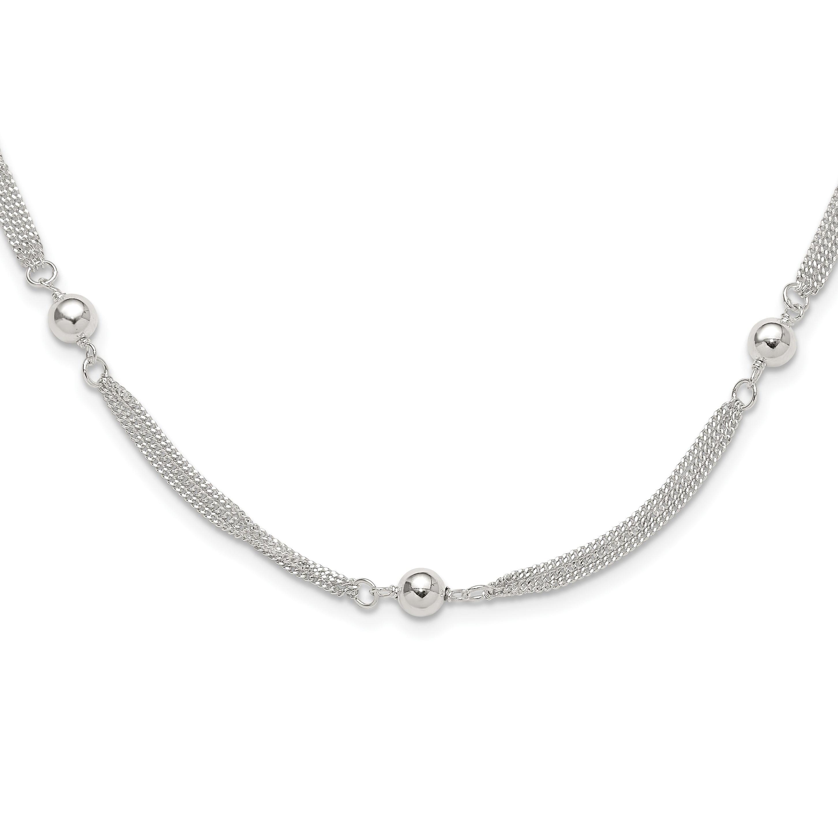 Sterling Silver Polished Multi-strand Beaded 18in Necklace (QG6534-18)