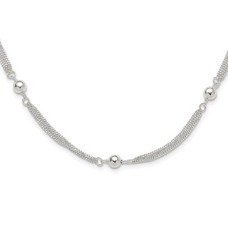 Sterling Silver Polished Multi-strand Beaded 18in Necklace