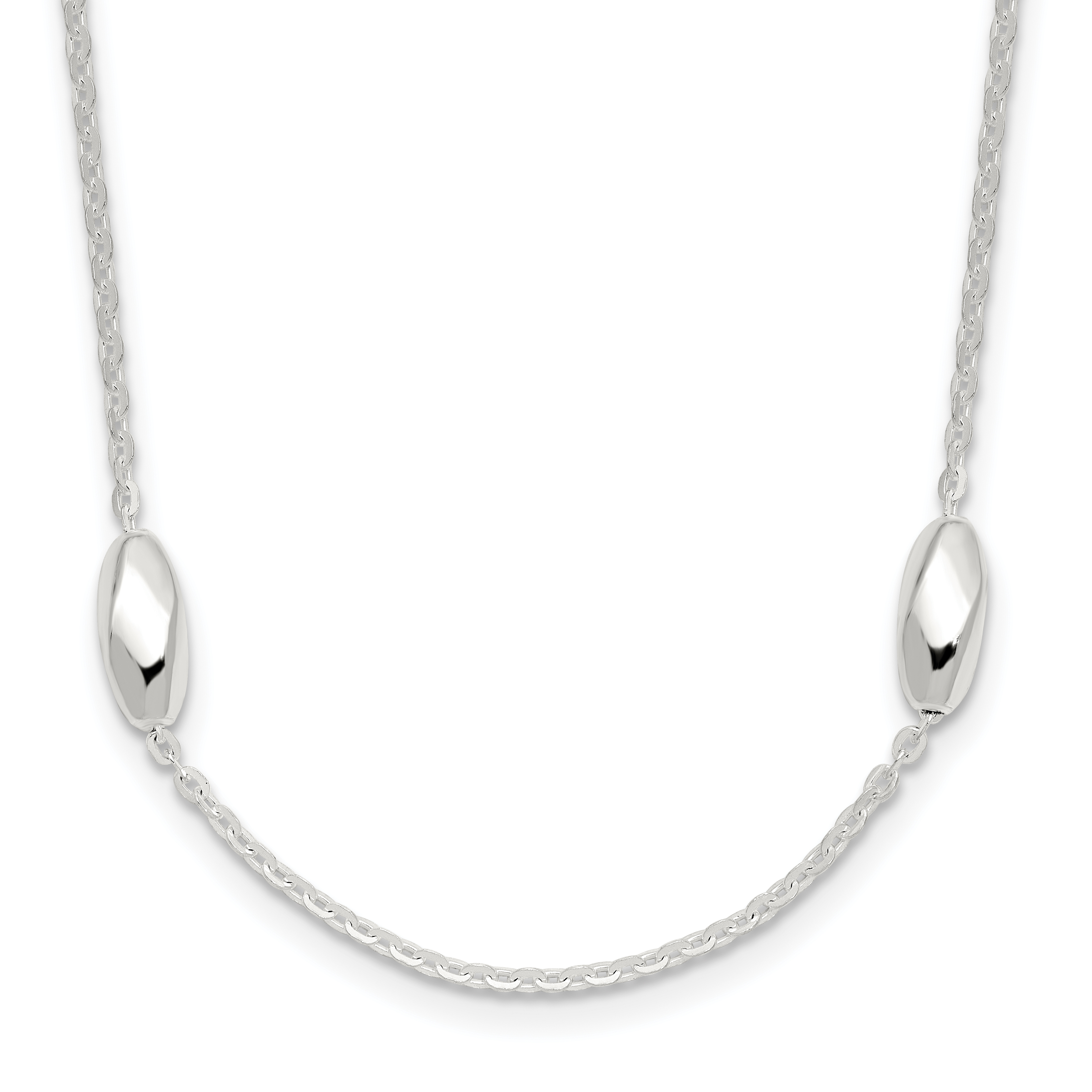 Sterling Silver Polished Fancy Beaded Link 18in Necklace (QG6537-18)