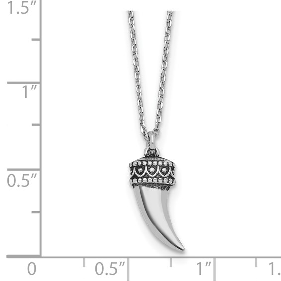 Sterling Silver Rhodium-plated Antiqued 3D Horn w/1.5 in ext. Necklace