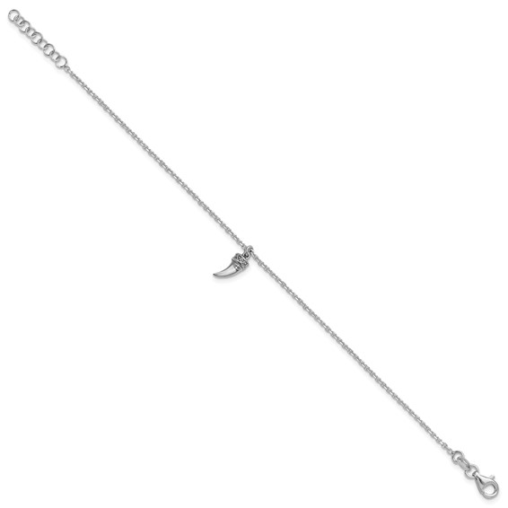 Sterling Silver Rhodium-plated 3D Horn w/1 in ext. Bracelet