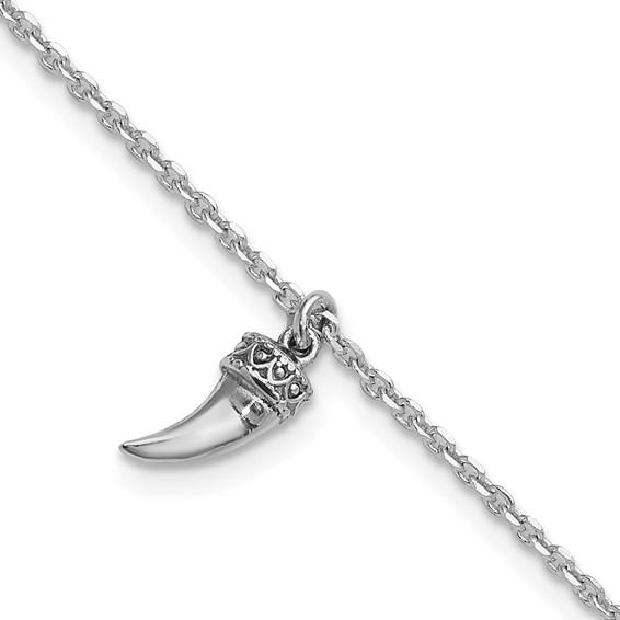 Sterling Silver Rhodium-plated 3D Horn w/1 in ext. Bracelet