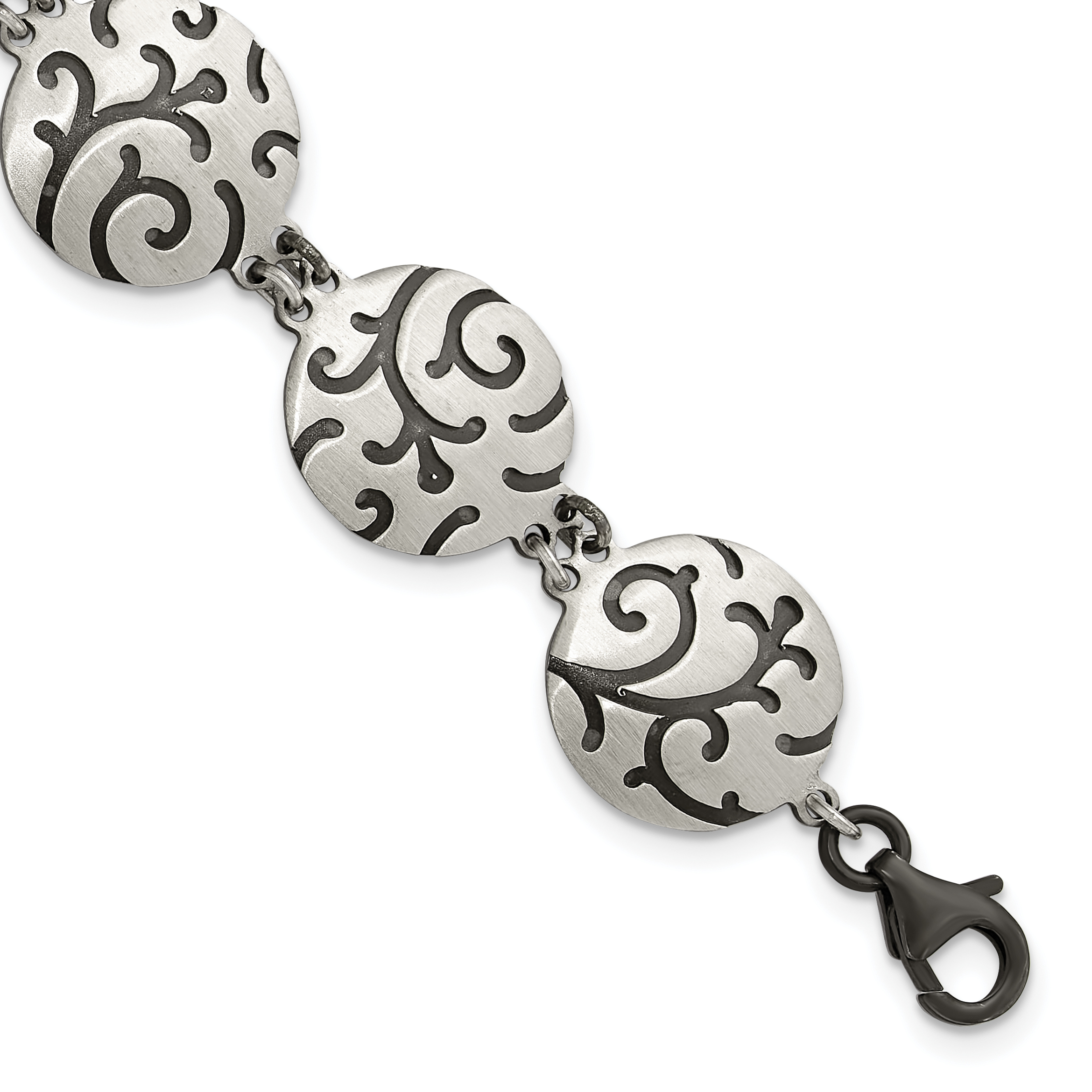 Sterling Silver Brushed Oxidize Burnished Swirl Disc w/1 in Ext. Bracelet (QG6541-7)