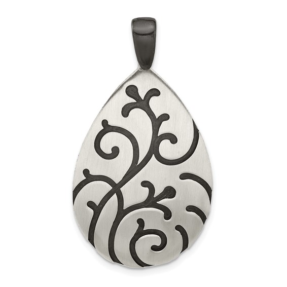 Sterling Silver Oxidize Burnished Swirl Pear Shape Pendant