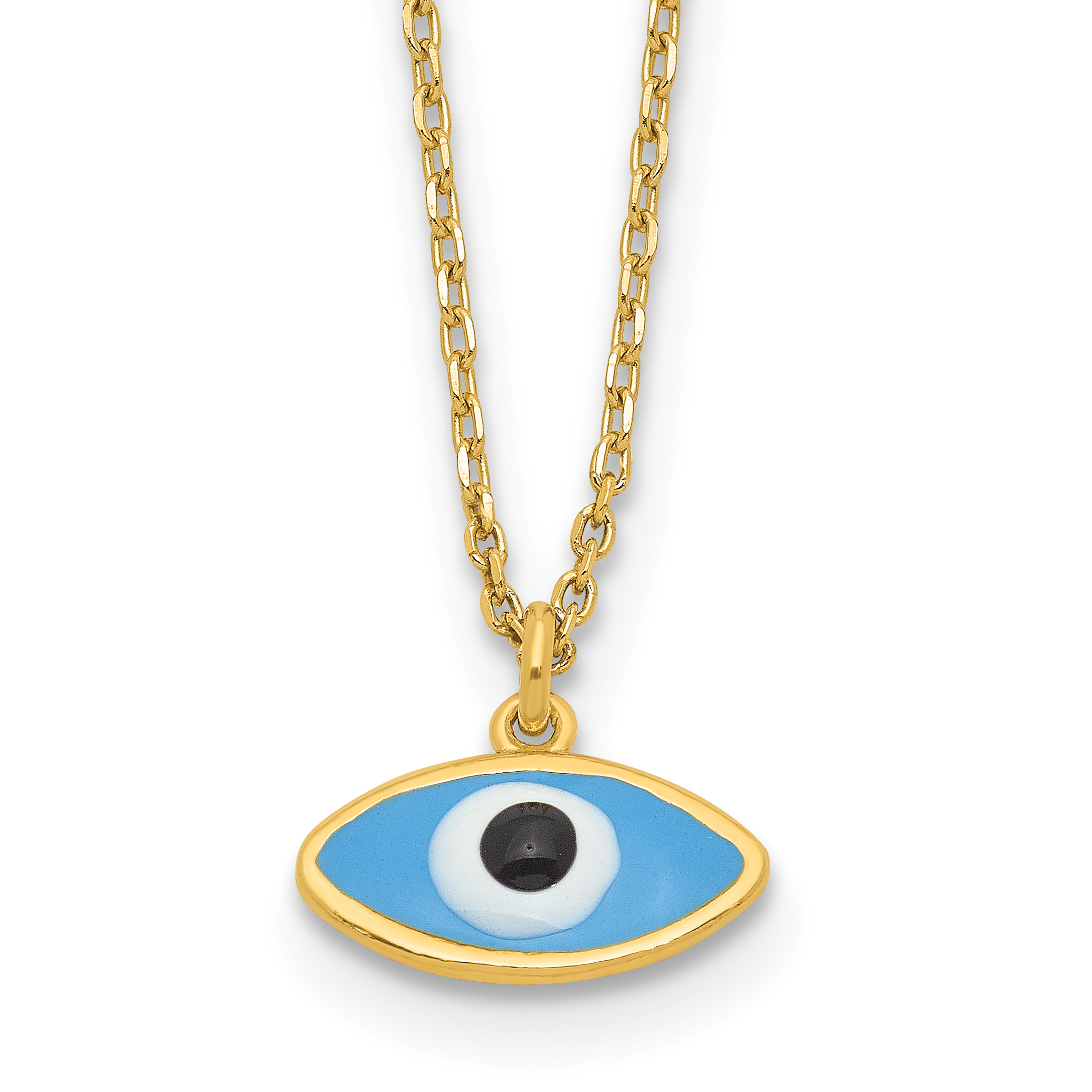 Sterling Silver Gold-plated Enamel Evil Eye w/1in ext. Necklace (QG6545-16)