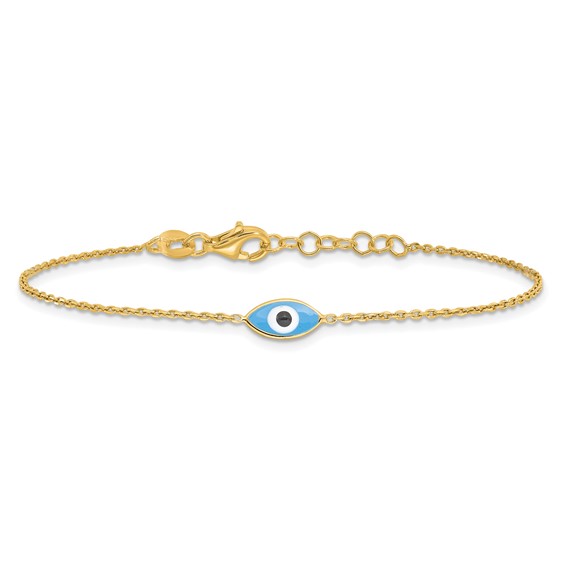 Sterling Silver Gold-plated Enamel Evil Eye w/.5 in ext. Bracelet