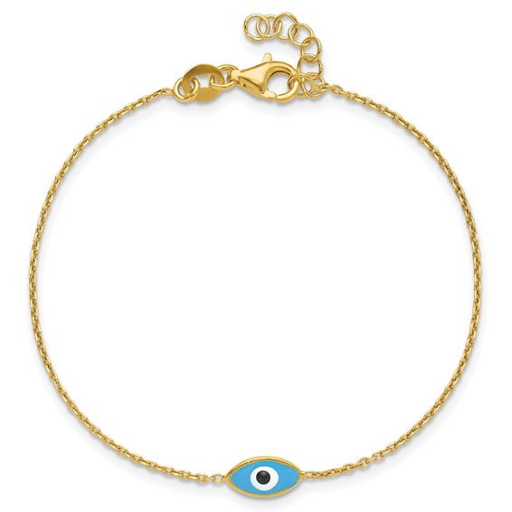 Sterling Silver Gold-plated Enamel Evil Eye w/.5 in ext. Bracelet