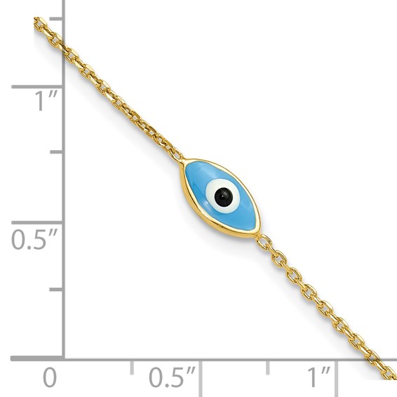 Sterling Silver Gold-plated Enamel Evil Eye w/.5 in ext. Bracelet