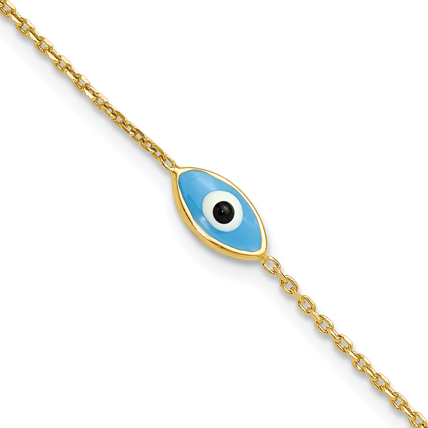 Sterling Silver Gold-plated Enamel Evil Eye w/.5 in ext. Bracelet (QG6545-7)