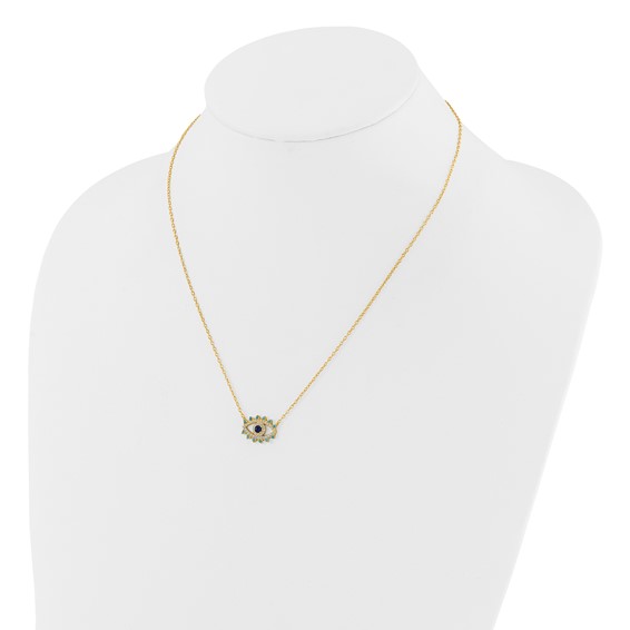 Sterling Silver Gold-tone Glass and Glass Crystal Evil Eye Necklace