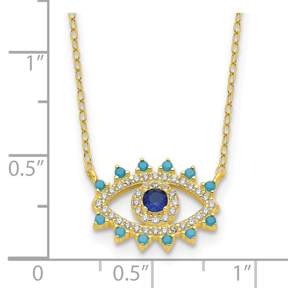 Sterling Silver Gold-tone Glass and Glass Crystal Evil Eye Necklace