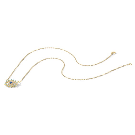 Sterling Silver Gold-tone Glass and Glass Crystal Evil Eye Necklace