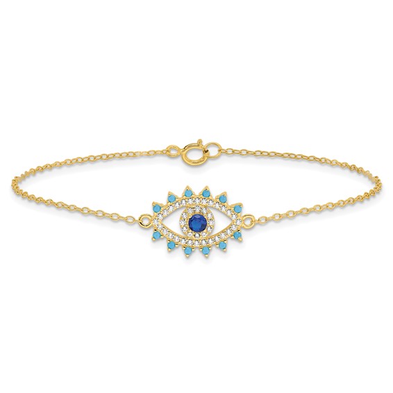 Sterling Silver Gold-tone Glass and Glass Crystal Evil Eye Bracelet