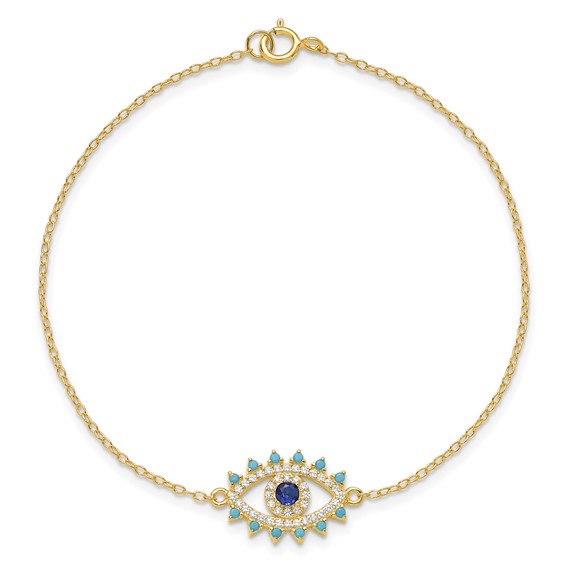 Sterling Silver Gold-tone Glass and Glass Crystal Evil Eye Bracelet